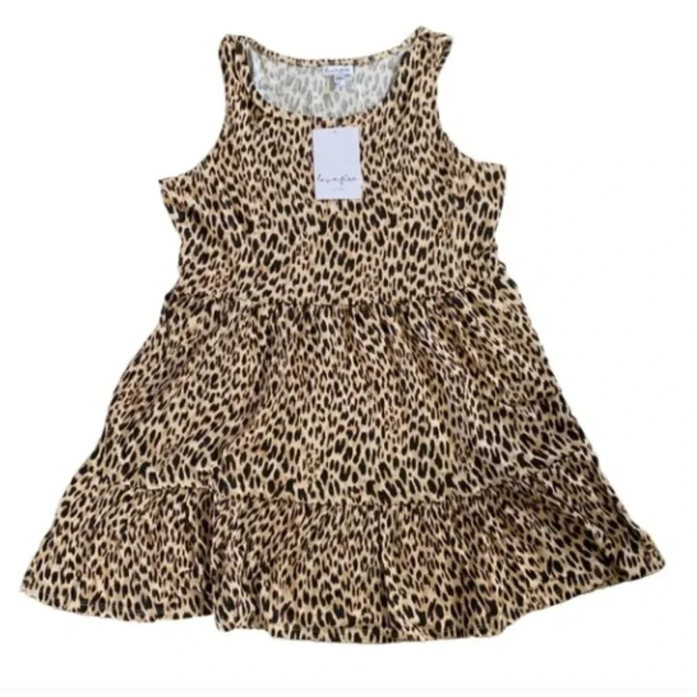 Love Fire New With Tags Tiered Tank Dress Leopard Print Girls Dress Size Large